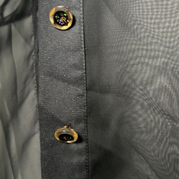 Ribkoff Trends VTG Sheer Black Blouse Button Front Ruched Trim Collared Cuffed - Picture 4 of 8